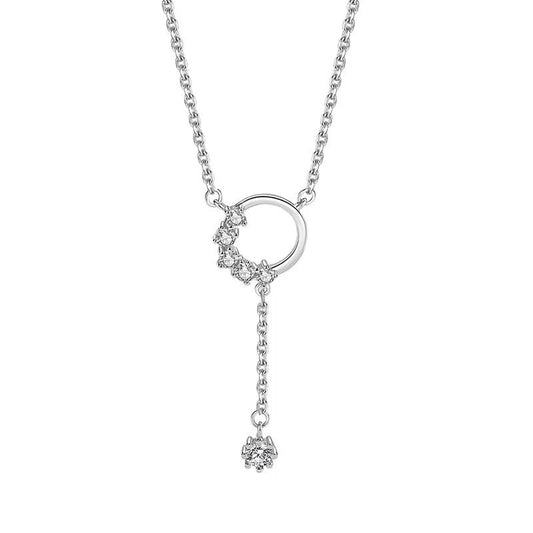 Sterling Silver Rhodium Plated CZ Circle Necklace