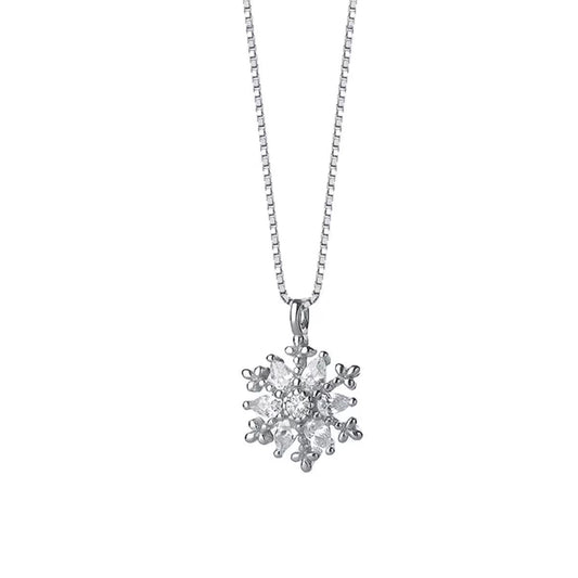 Sterling Silver Rhodium Plated CZ Flower Necklace