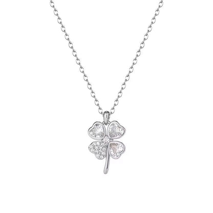 Sterling Silver Rhodium Plated CZ Clover Necklace