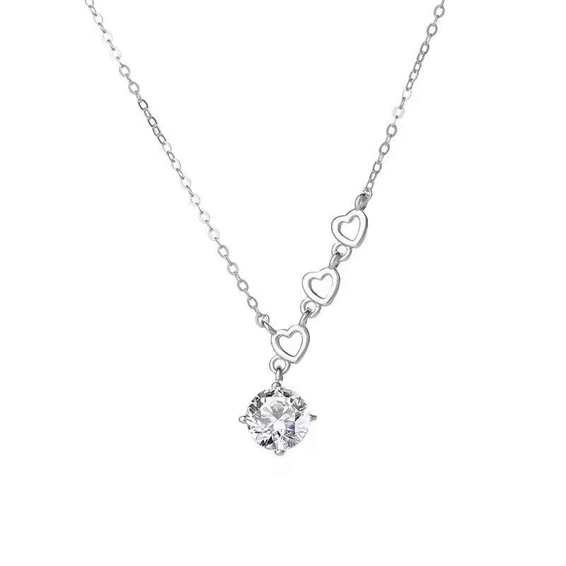 Sterling Silver Rhodium Plated Heart & CZ Crystal Necklace