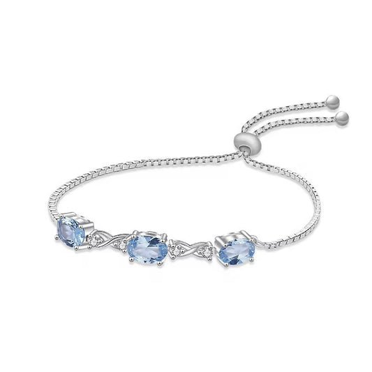 Sterling Silver Rhodium Plated Light Blue CZ Bracelet