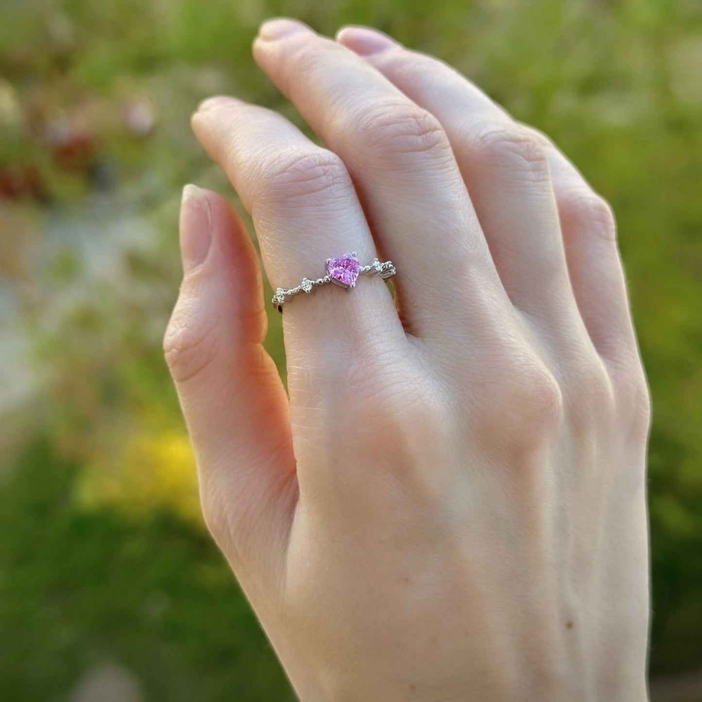 Sterling Silver Rhodium Plated CZ Heart Ring