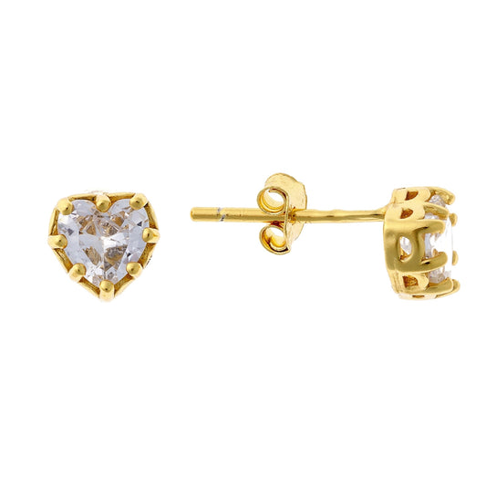 Sterling Silver Gold Plated CZ Heart Studs