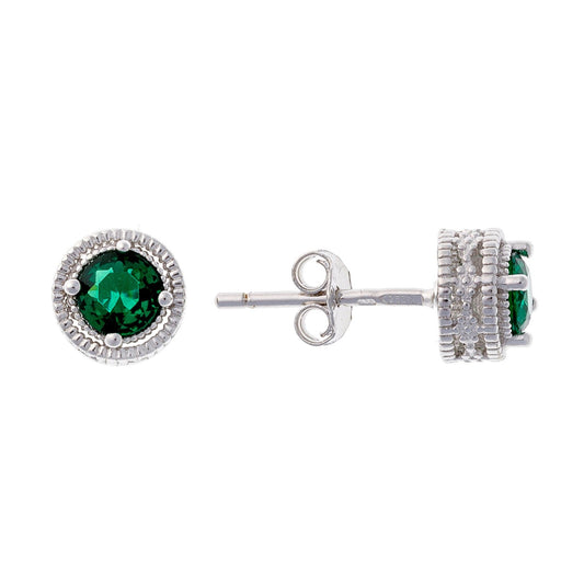 Sterling Silver Rhodium Plated Green CZ Studs