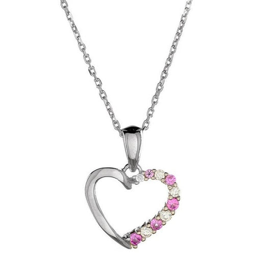 Sterling Silver Rhodium Plated CZ Heart Necklace