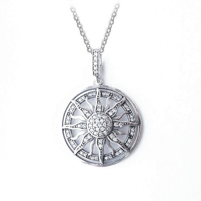 Sterling Silver Rhodium Plated CZ Sun Necklace