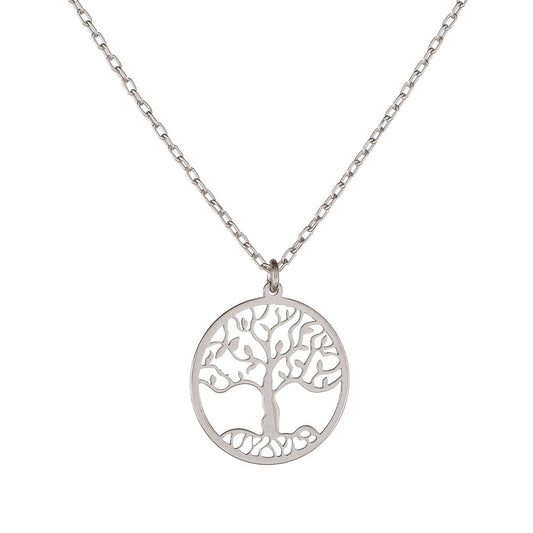 Sterling Silver Rhodium Plated Tree Pendant Necklace