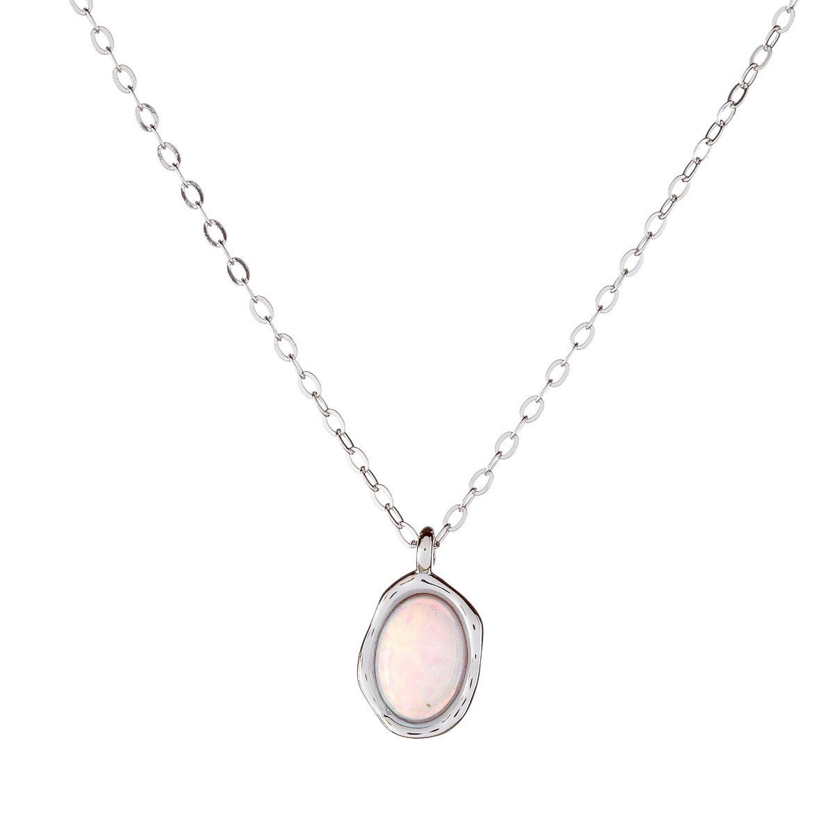 Sterling Silver Rhodium Plated Synthetic Opal Necklace