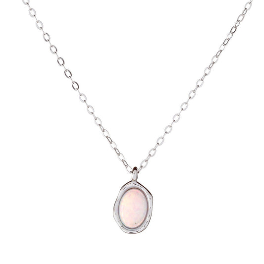 Sterling Silver Rhodium Plated Synthetic Opal Necklace