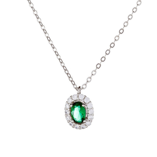 Sterling Silver Rhodium Plated Oval CZ Necklace