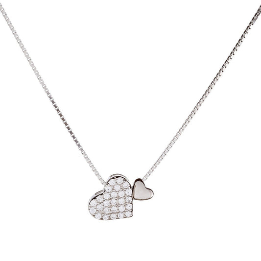 Sterling Silver Rhodium Plated CZ Hearts Necklace