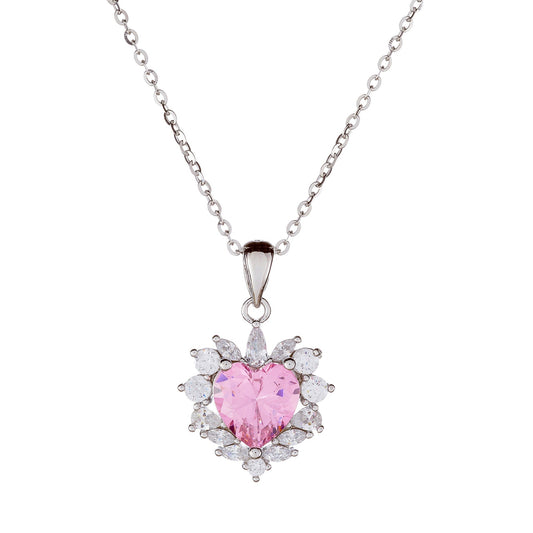 Sterling Silver Rhodium Plated CZ Heart Necklace