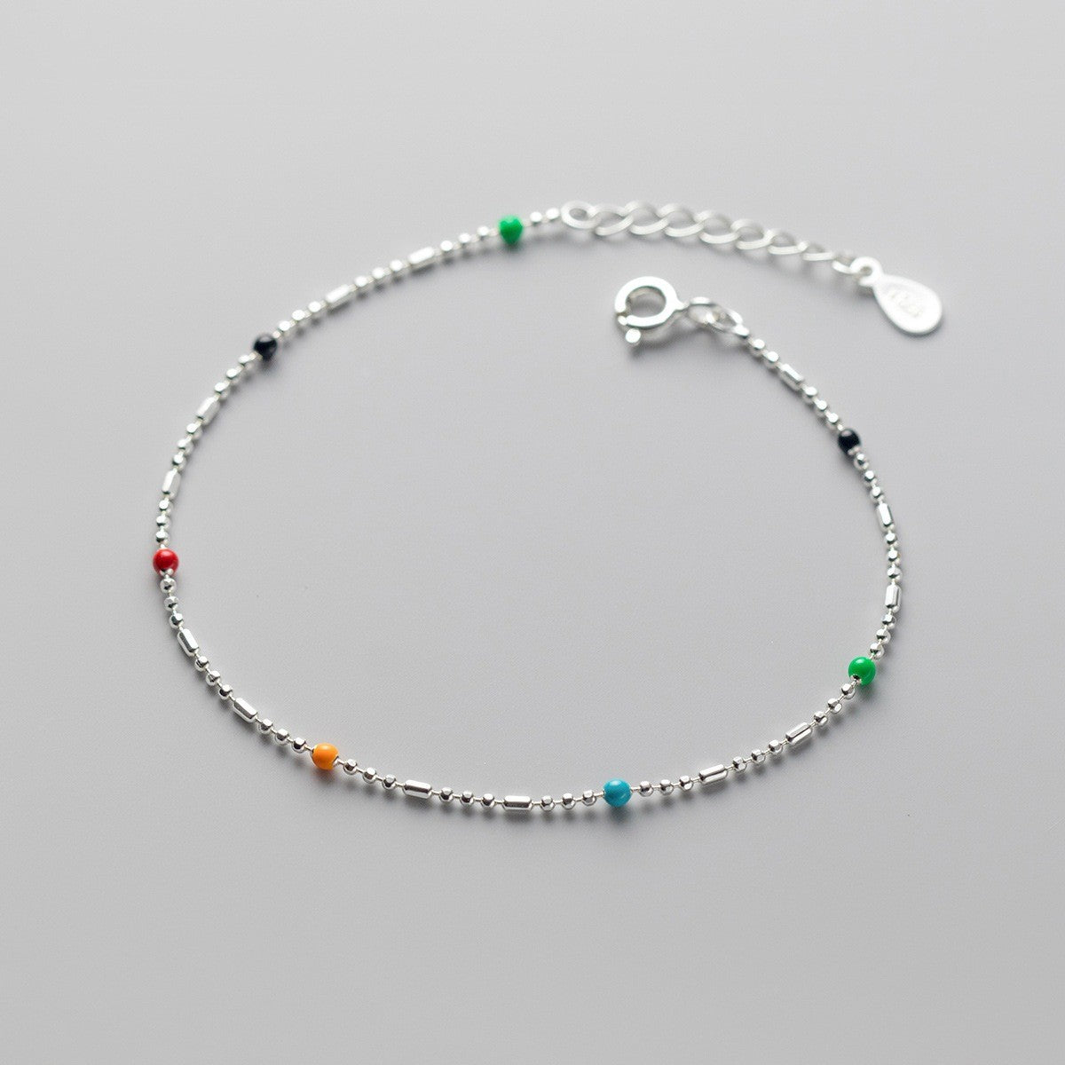 Sterling Silver Minimalist Bracelet with Rainbow Beads