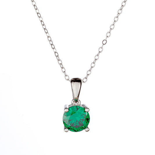 Sterling Silver Rhodium Plated Green CZ Necklace