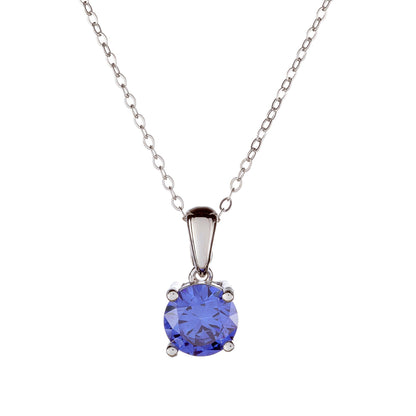 Sterling Silver Rhodium Plated Purple CZ Pendant Necklace