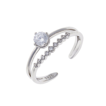 Sterling Silver Rhodium Plated Adjustable CZ Ring