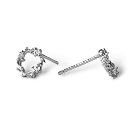 Sterling Silver Rhodium Plated Round Studs with CZ