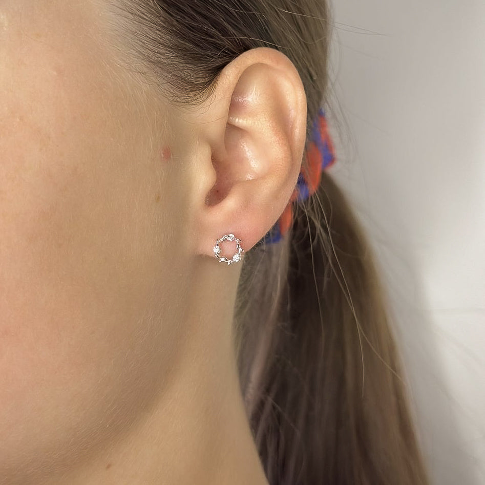 Sterling Silver Rhodium Plated Round Studs with CZ