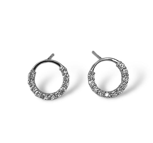 Sterling Silver Rhodium Plated Round Studs with CZ