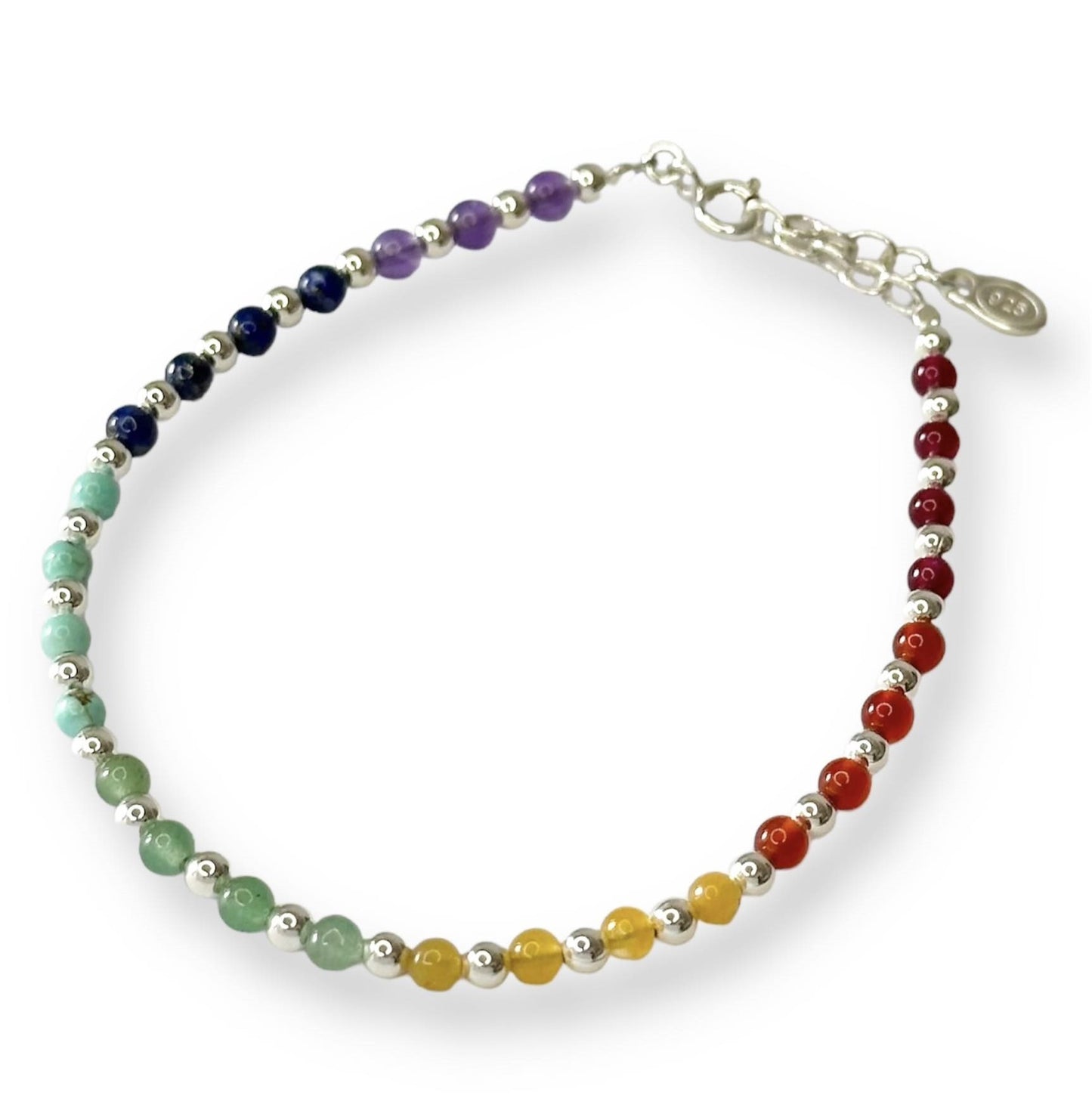 Apyrankė su 7 rūšių skirtingais akmenukais ir sidabro karoliukais