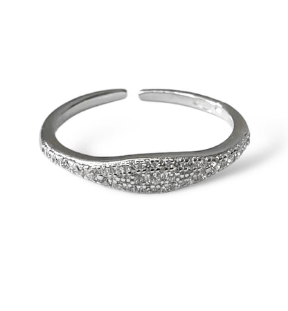 Sterling Silver Rhodium Plated Adjustable CZ Ring