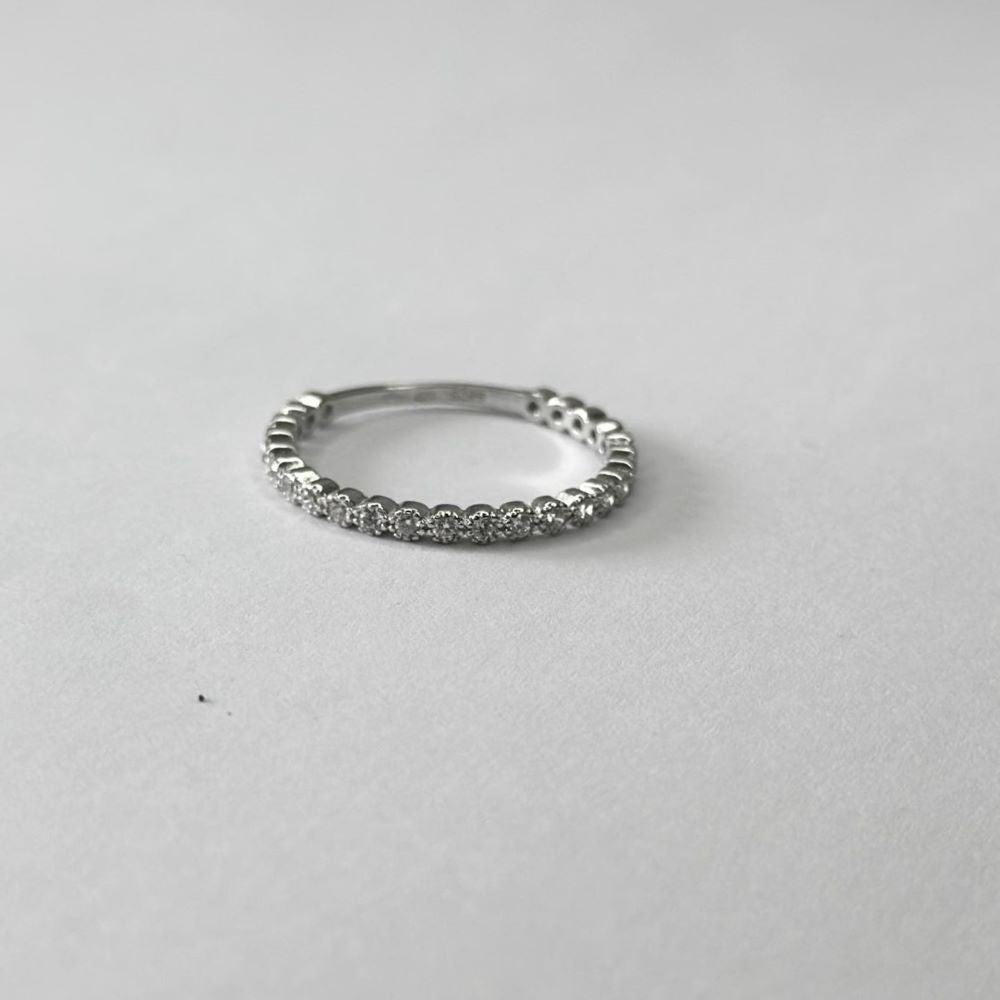 Sterling Silver Rhodium Plated CZ Band Ring