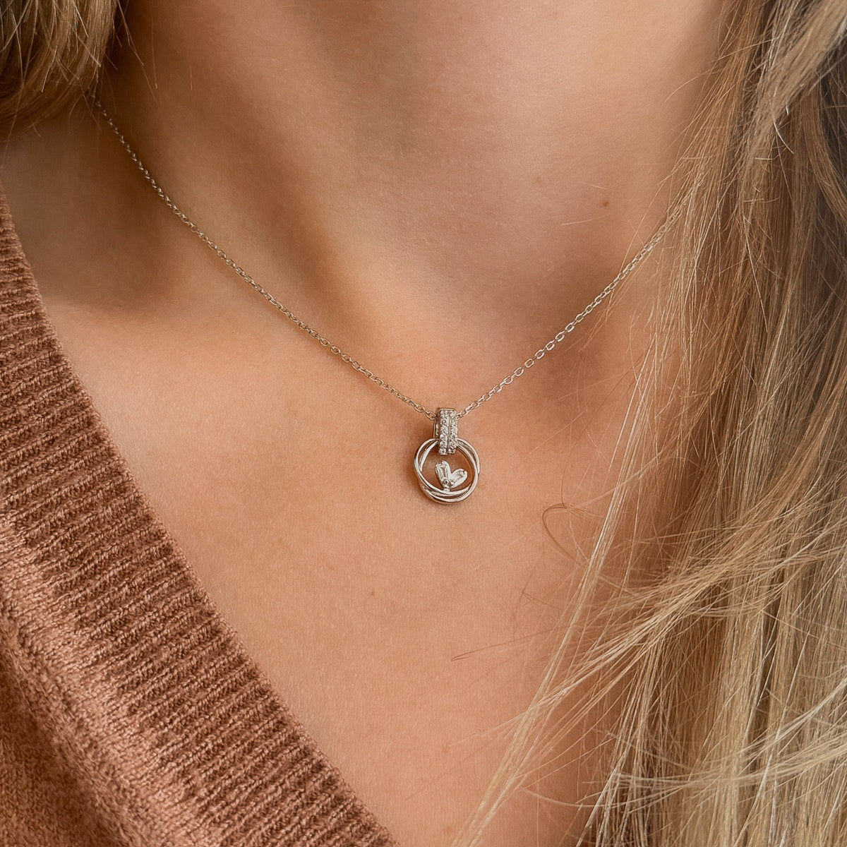 Sterling Silver Rhodium Plated Circle Necklace