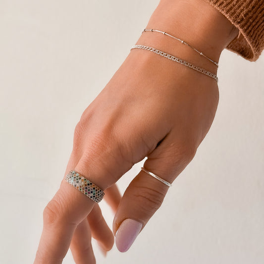 Sterling Silver Rhodium Plated Five Row CZ Band Ring