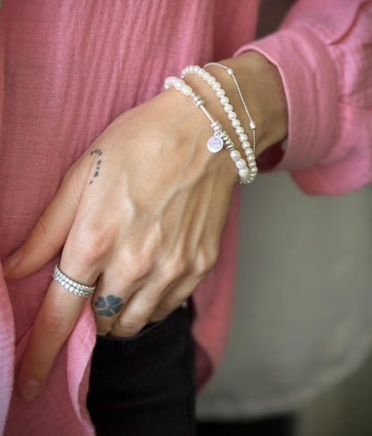 Sterling Silver Double Bracelet with Pearls