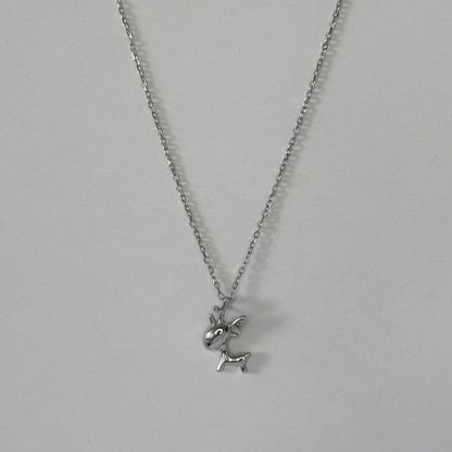 Sterling Silver Rhodium Plated Deer Pendant Necklace