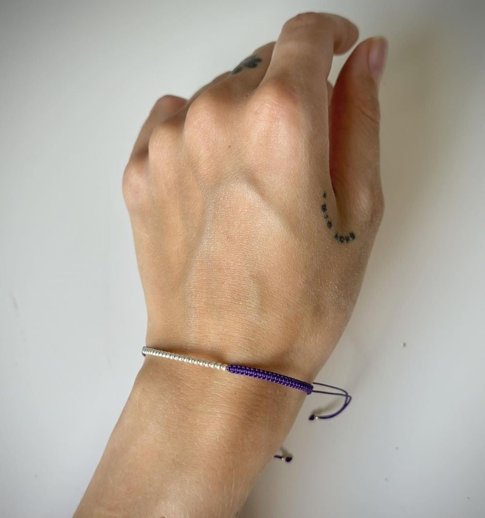 Various Colours Thread Bracelet with Sterling Silver Beads