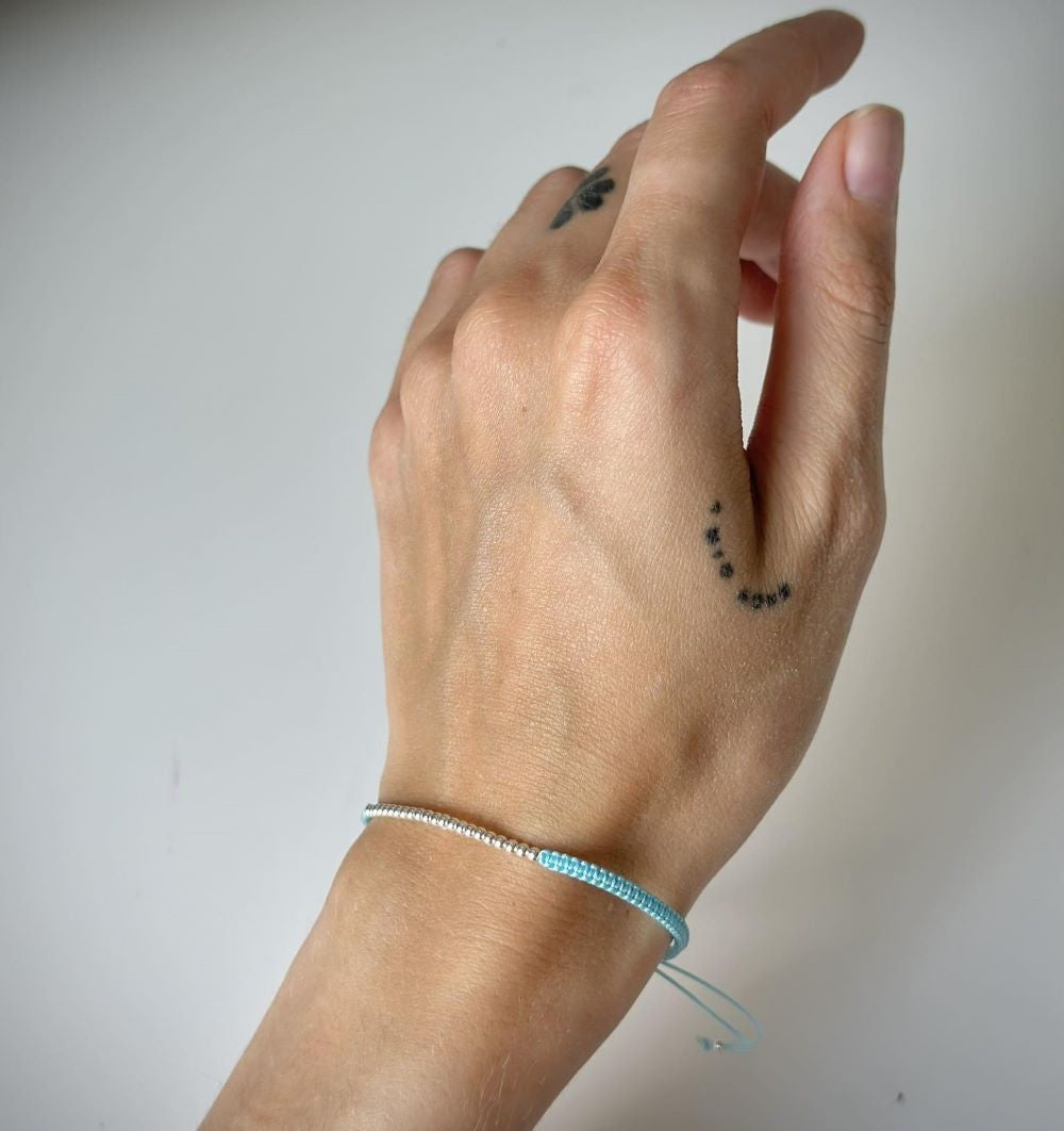 Various Colours Thread Bracelet with Sterling Silver Beads