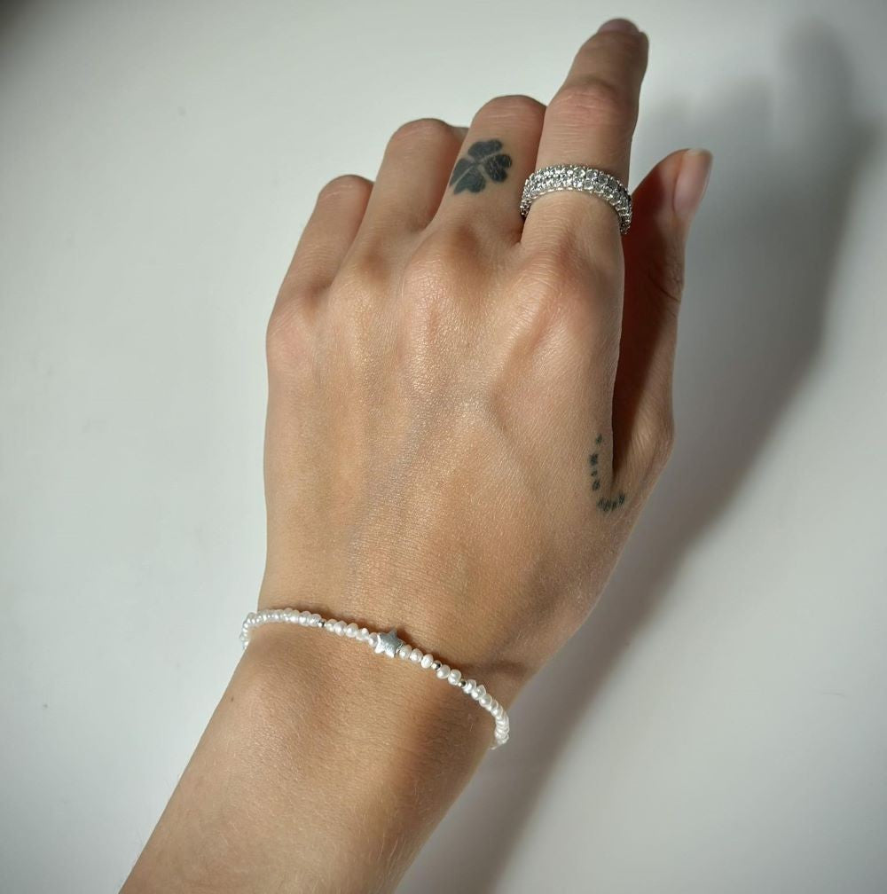 Perlai ¦ sidabrinė apyrankė su žvaigždute ir tikrais perlais