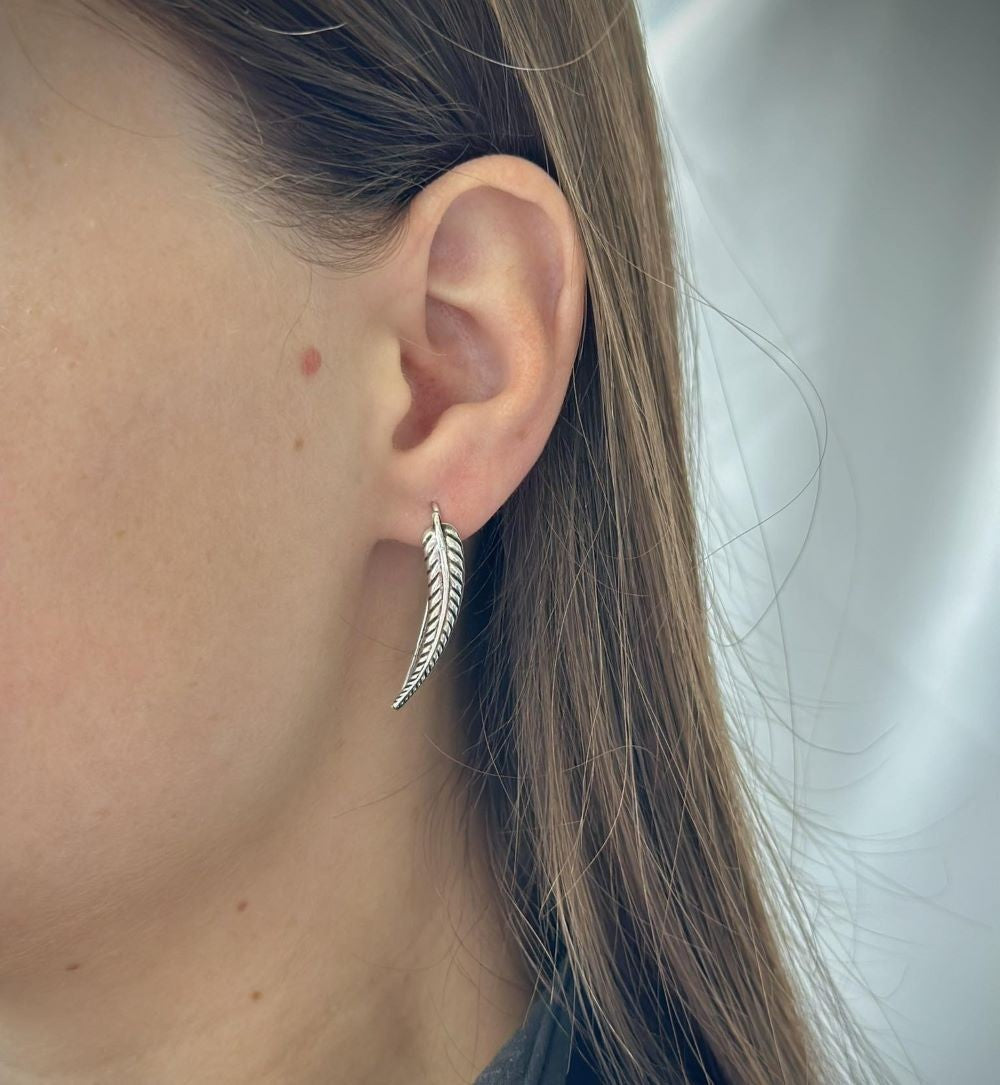 Sterling Silver Rhodium Plated Leaf Drop Earrings