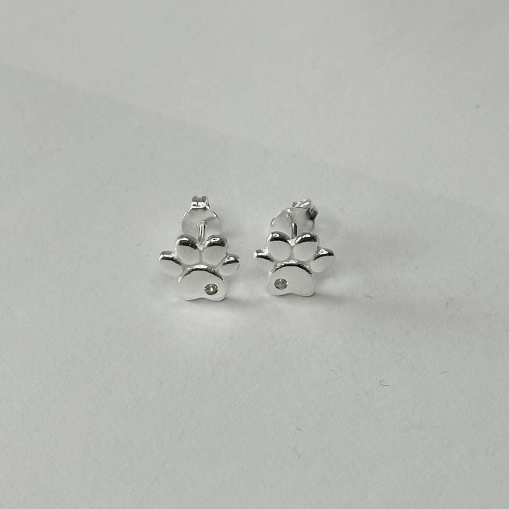 Sterling Silver CZ Paw Studs