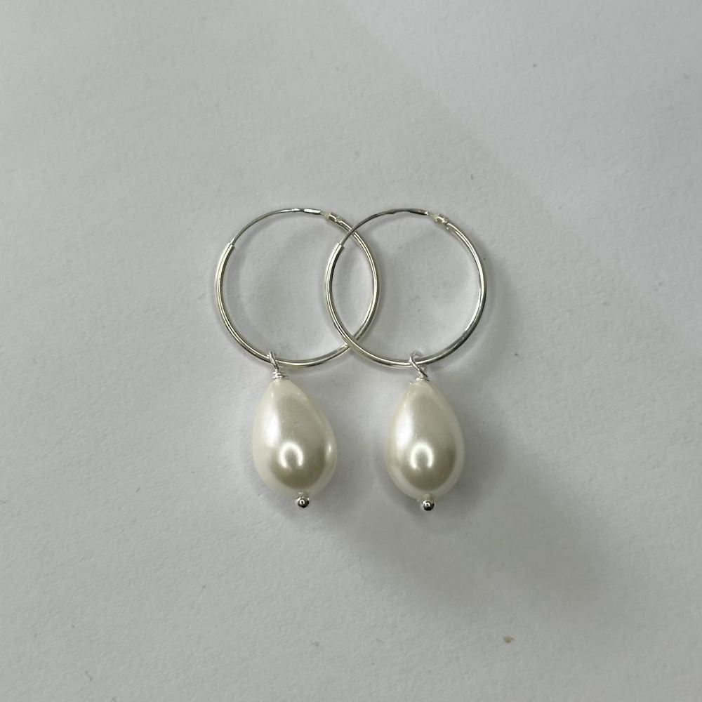 Sterling Silver Hoops with Pearl Charms