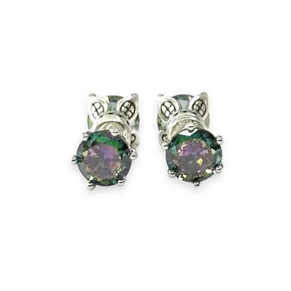 Sterling Silver Rhodium Plated Mystic Topaz Studs