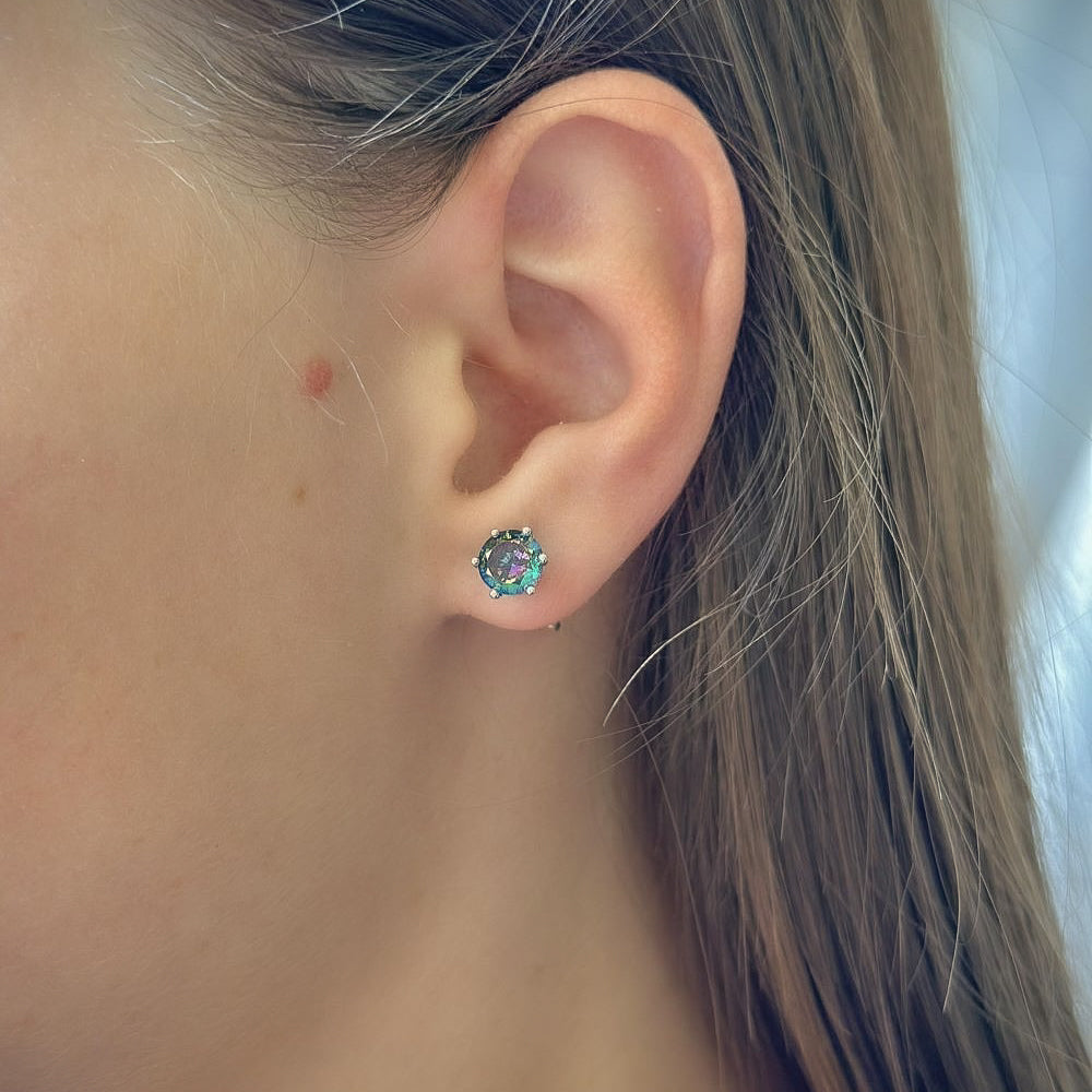 Sterling Silver Rhodium Plated Mystic Topaz Studs