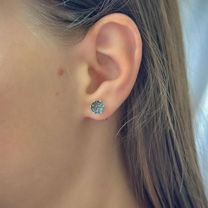 Sterling Silver Rhodium Plated Mystic Topaz Studs