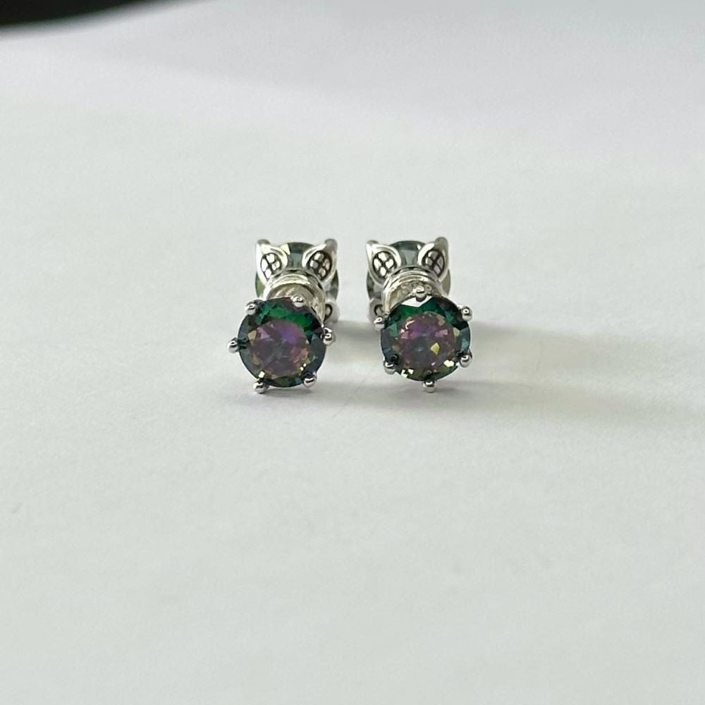 Sterling Silver Rhodium Plated Mystic Topaz Studs