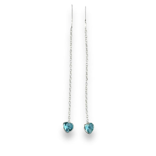 Sterling Silver CZ Heart Drop Earrings