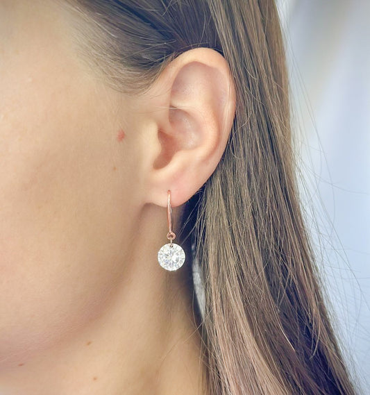 Sterling Silver Rose Gold Plated CZ Drop Earrings