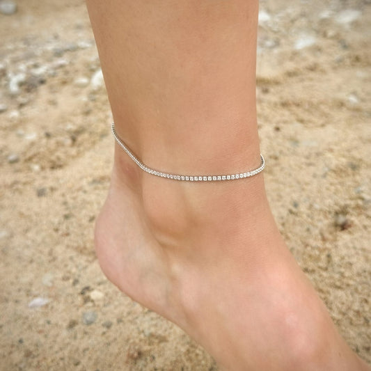 Sterling Silver Rhodium Plated CZ Tennis Anklet