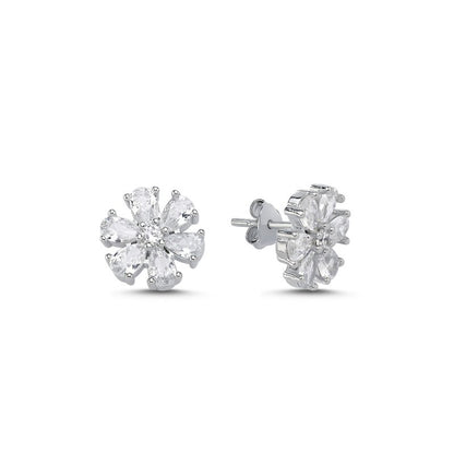 Scandinavian Silver Rhodium Plated CZ Studs "Flowers"