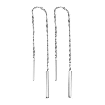 Sterling Silver Rhodium Plated Chain Drop Earrings