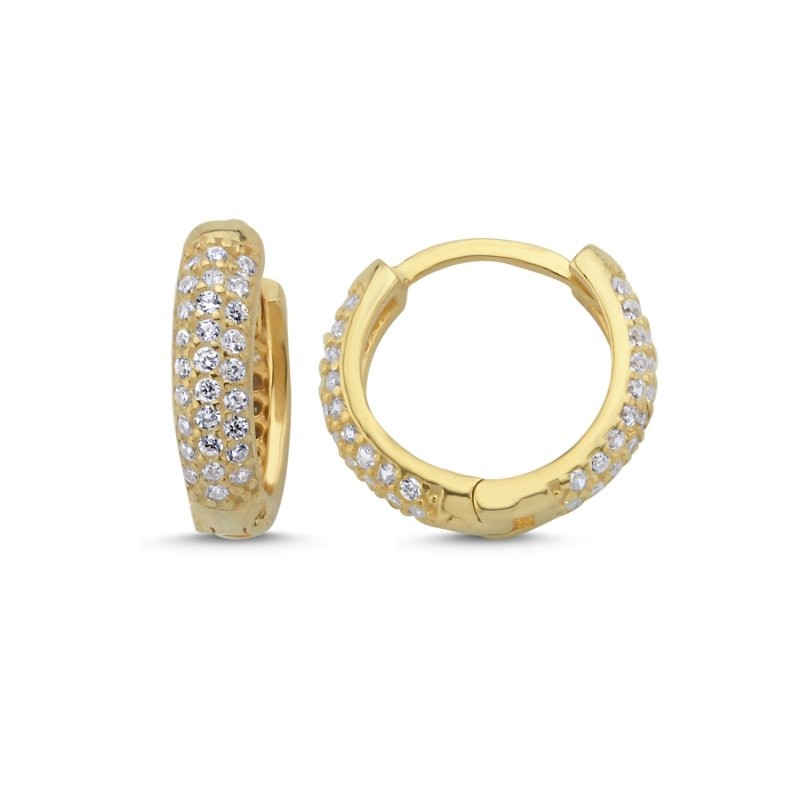 Sterling Silver Gold Plated 12 - 15 mm Hoops with CZ