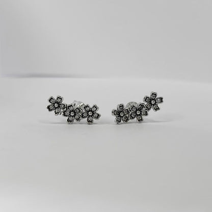 Sterling Silver Rhodium Plated CZ Studs "Flowers"