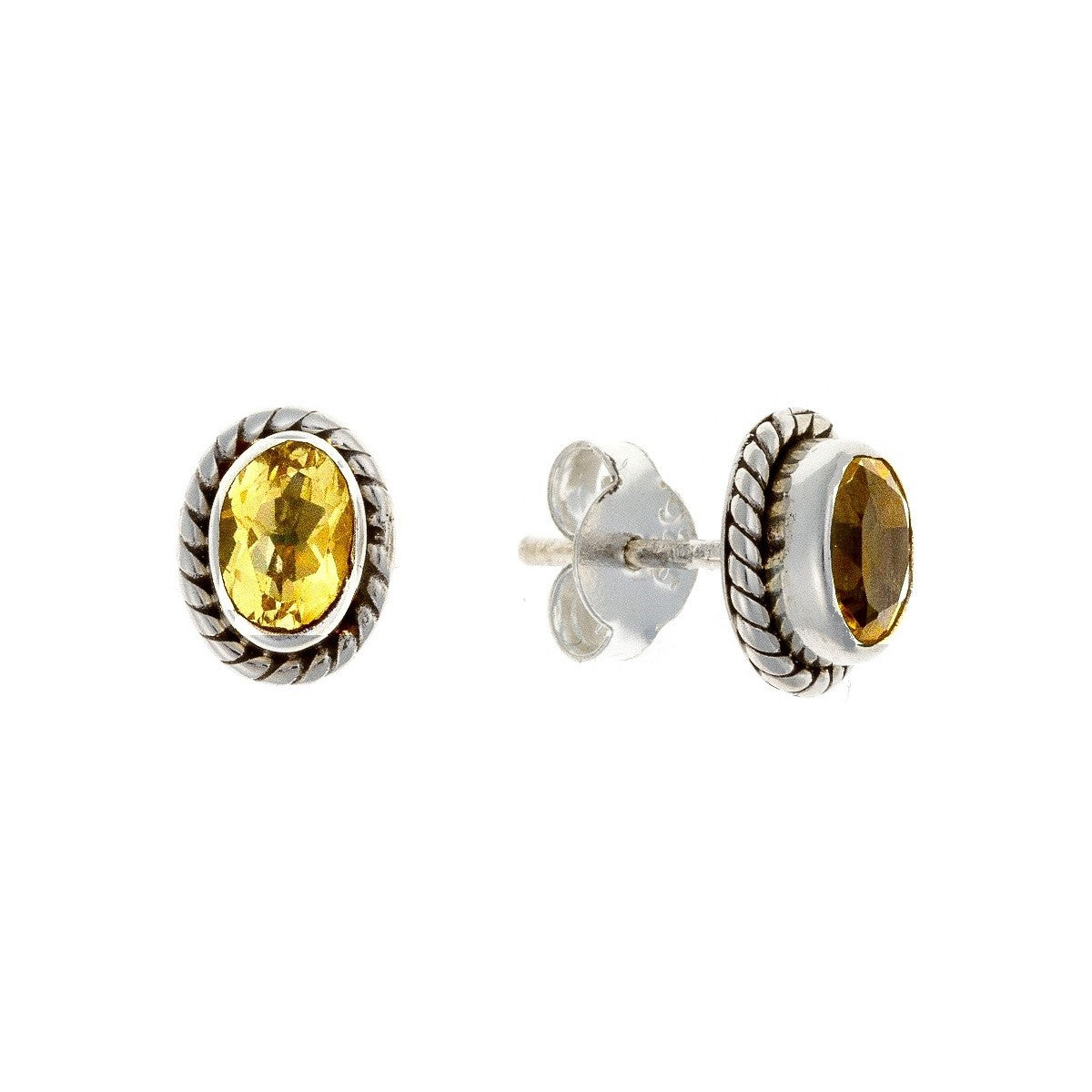 Sterling Silver Oval Citrine Stone Studs