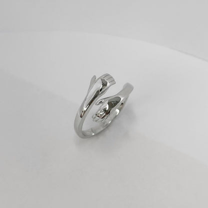 Sterling Silver Rhodium Plated Adjustable Hug Ring