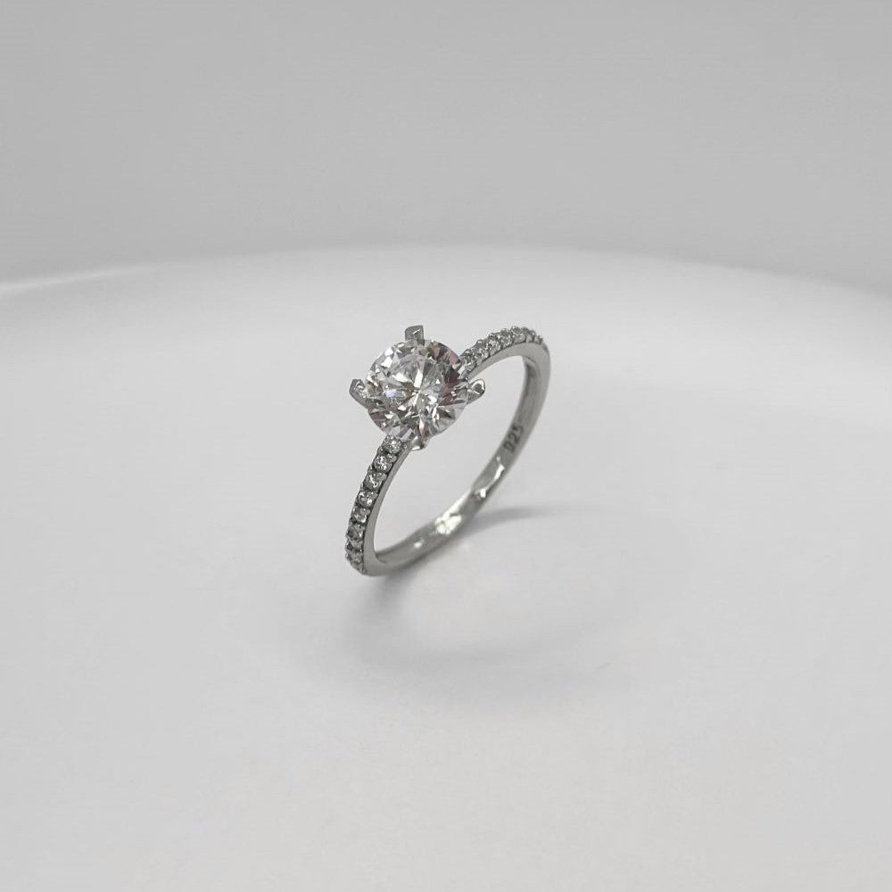 Sterling Silver Rhodium Plated CZ Crystal Ring